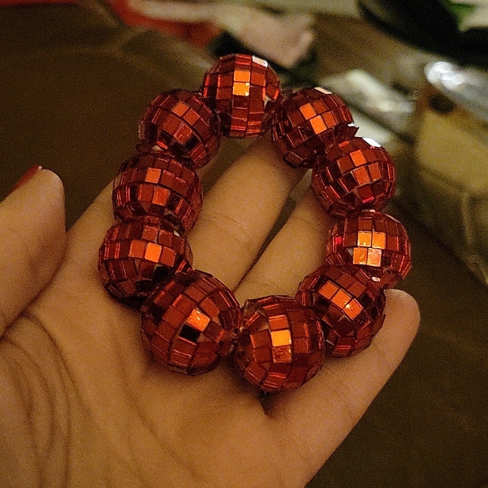 Metallic Red Disco Ball 7.5" Stretchy Bracelet